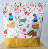 PRE-ORDER Classic Drawstring Sml - Fa La La La kitties