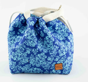 Medium Drawstring Bag - Blue Floral